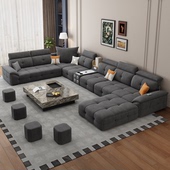 雪尼尔棉麻布艺沙发现代简约U形劳伦斯沙发大户型奶油风客厅沙发