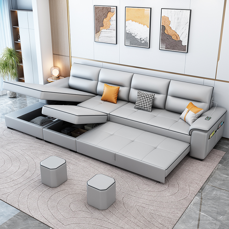 小户型大北欧简约床折叠沙发床两用现代多功能客厅科技布沙发储物