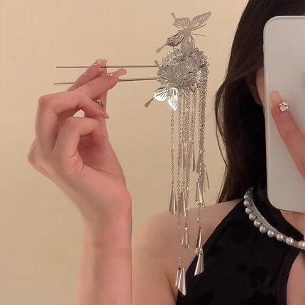禾木 Rich~新中式金属蝴蝶发簪女古风发钗簪子头饰后脑勺流苏发饰