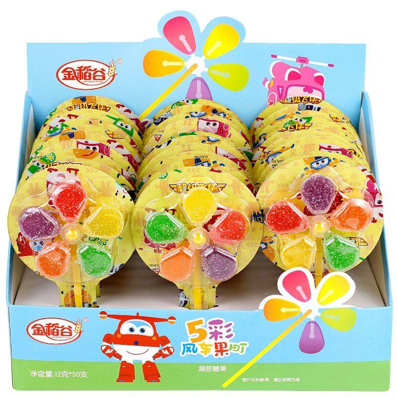 金稻谷风车糖五彩棒棒糖橡皮软糖盒装网红糖果儿童小包装零食