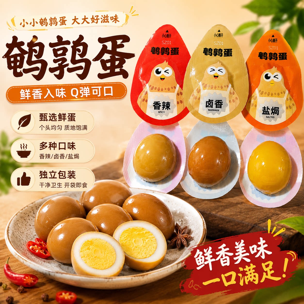 三逐鹌鹑蛋多口味独立包装小零食小包装即食无壳休闲泡面搭档