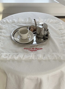 餐桌仪式感~法式复古餐垫刺绣白色餐巾纯棉双层方形ins风桌面装饰