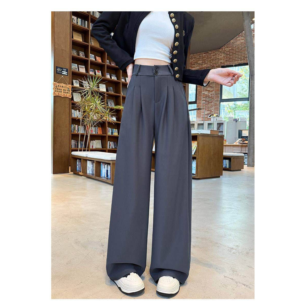 黑色高级感西裤女秋冬季2026新款小个子休闲直筒窄版阔腿西装裤子