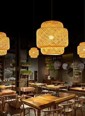 A8L竹编吊灯新中式灯饰藤编禅意茶室餐饮灯日式竹艺灯笼茶楼仿古