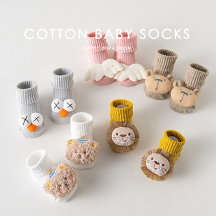 新生婴幼儿0 3岁纯棉a类春秋夏季 松口宝宝学步防滑地板鞋 套袜子