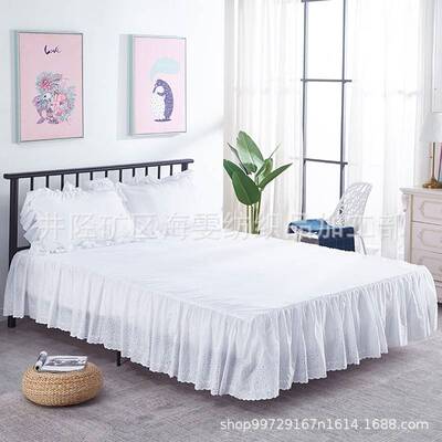 洞眼床裙防尘褶皱床罩镂空绣花床裙家纺家饰eyelet bed skirt