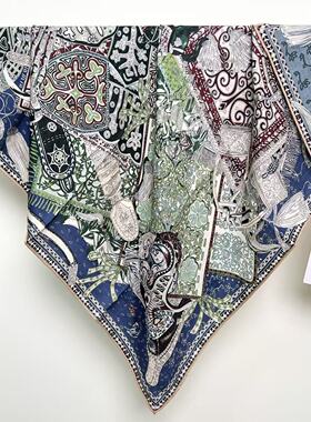 米瑞多娜 【88丝毛-高加索骑士 蓝绿】桑蚕丝羊毛送礼高端丝巾