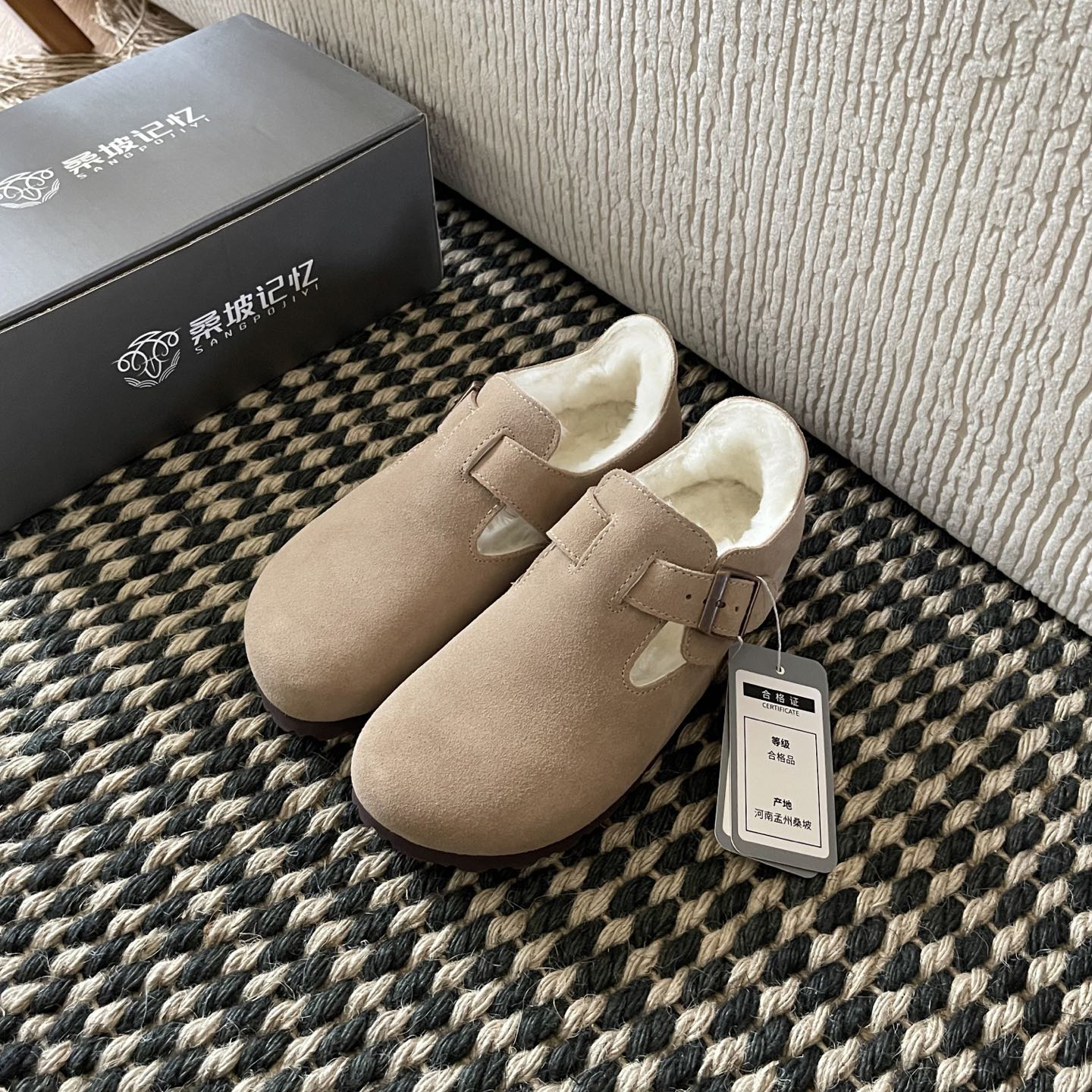 全包勃肯鞋真皮羊毛拖鞋