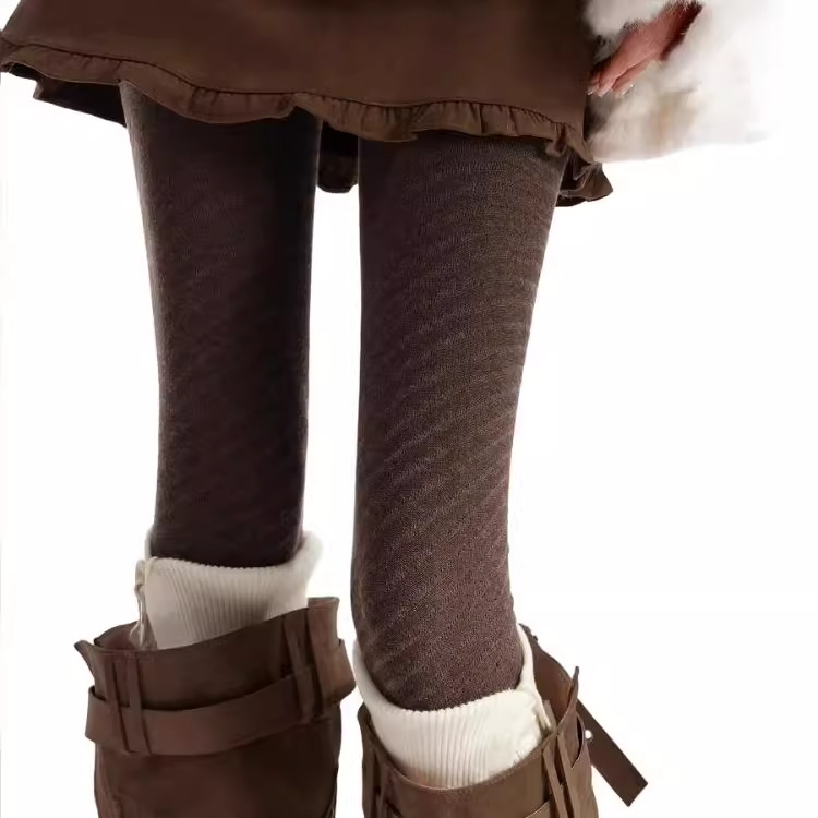复古咖色棉感肌理透气秋冬打底裤外穿微压显瘦显腿直不掉档连裤袜