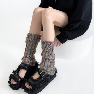 秋冬新品点纱翻边袜套个性彩点韩系松垮粗线保暖中筒腿套复古百搭