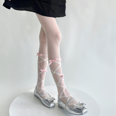 Lolita奶白丝袜纯欲高颜值假绑带蝴蝶结小众甜美少女日系打底袜裤