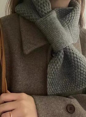 韩国东大门纯色围巾针织围巾冬季保暖亲子款小围脖女交叉毛线围巾