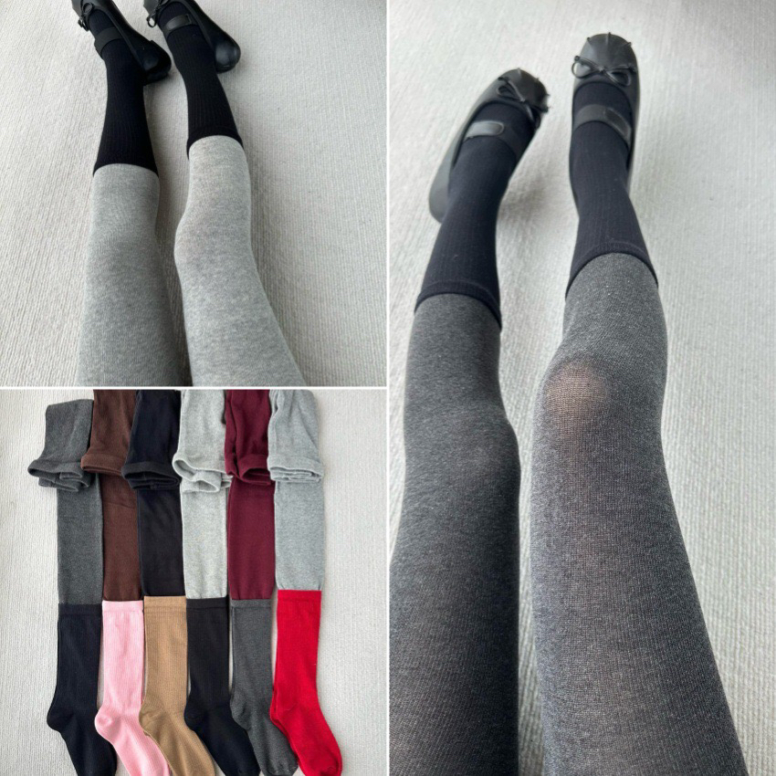 秋冬假两件拼色连裤袜直角裤袜长袜打底裤袜潮袜拼接显瘦打底袜女