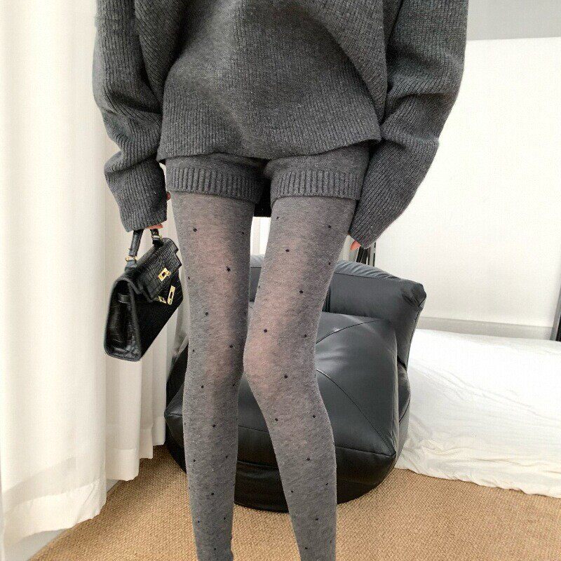 秋冬微透肉波点连裤袜子女显瘦不掉档显腿长打底裤弹力防勾丝裤袜
