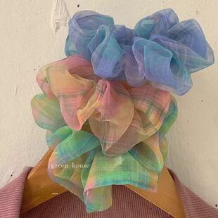 法式 欧根纱格纹发圈蓬松蝴蝶结发饰女士气质头绳婚礼约会跨境热卖