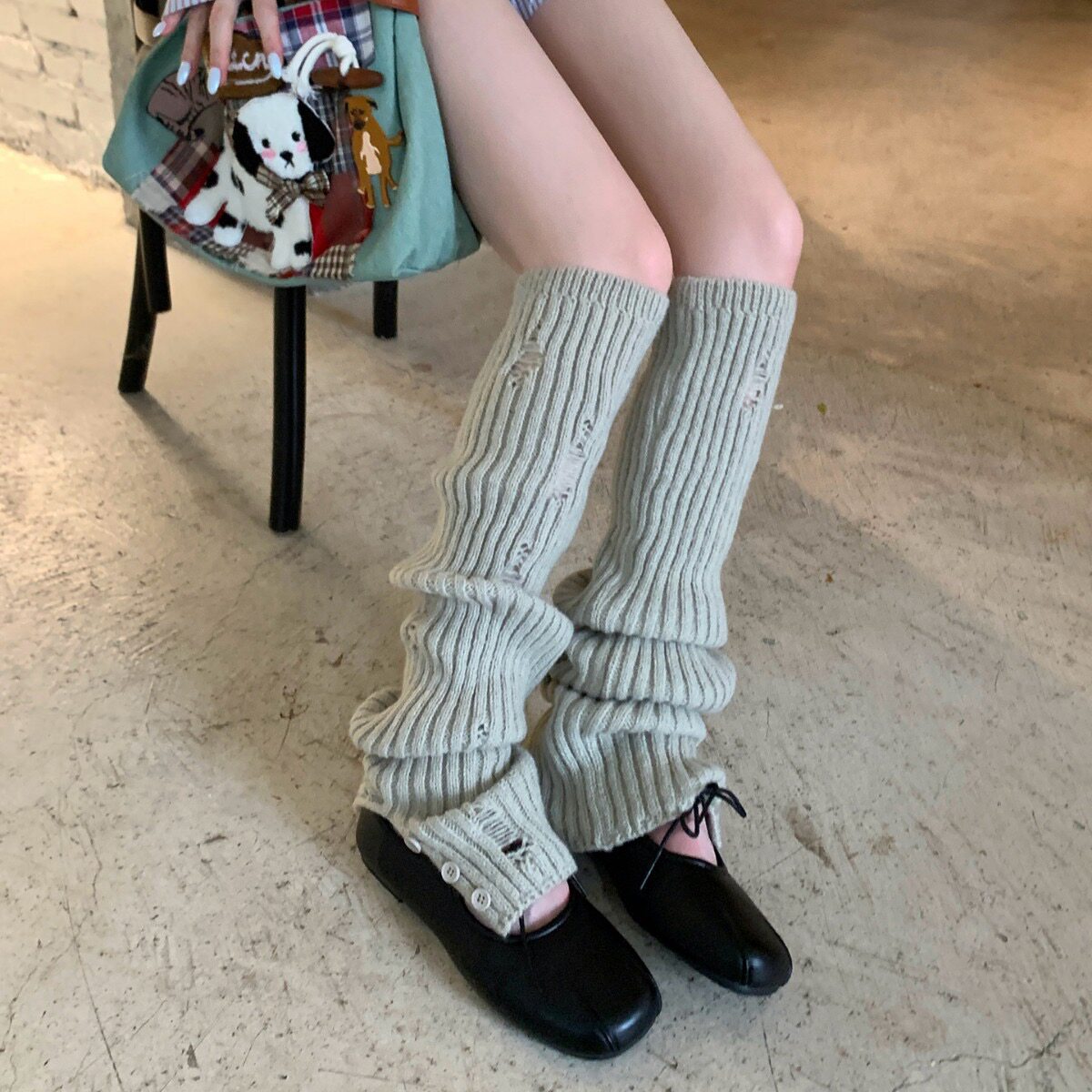 韩版过膝破洞袜套女秋冬毛线jk小腿堆堆袜亚文化腿套y2k辣妹长筒