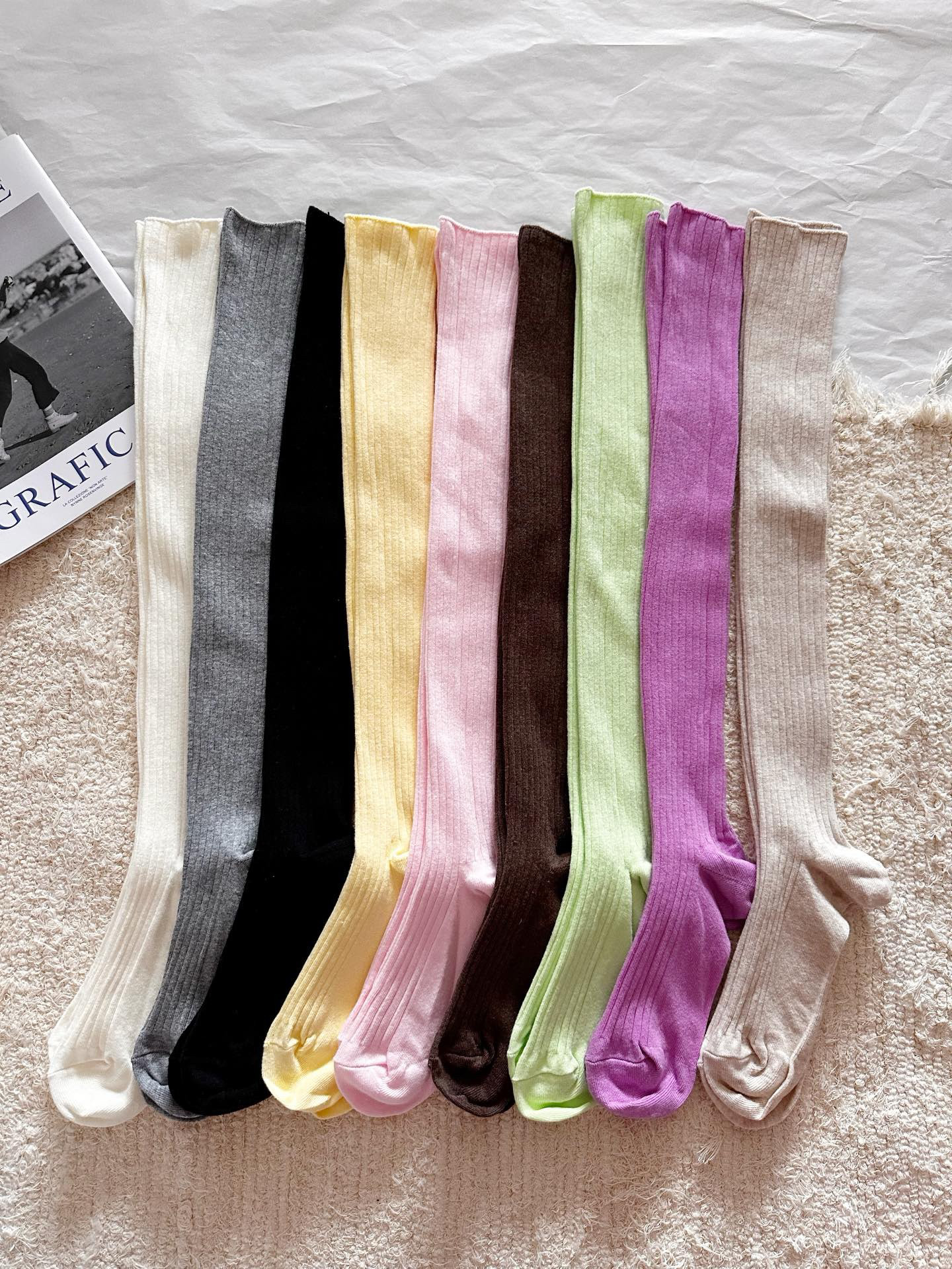 早秋法系小众纯色坑条过膝高筒袜有机棉纯色螺纹堆堆袜春薄女袜潮,女士内衣/男士内衣/家居服,长筒袜,淘宝优惠券,粉丝福利购,淘宝优惠卷