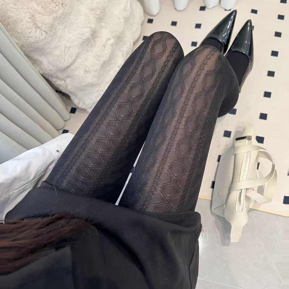 日系立体菱形格麻花竖纹天鹅绒连裤袜春秋复古提花显瘦打底袜裤女