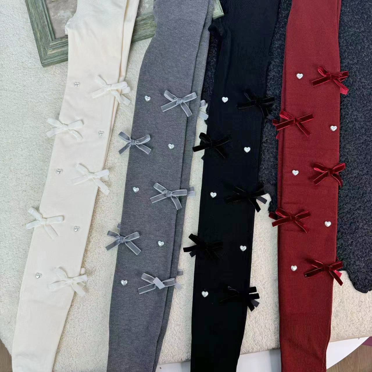 蝴蝶结珍珠连裤袜萝莉塔加绒九分裤安可拉红可爱连脚打底裤连裤袜