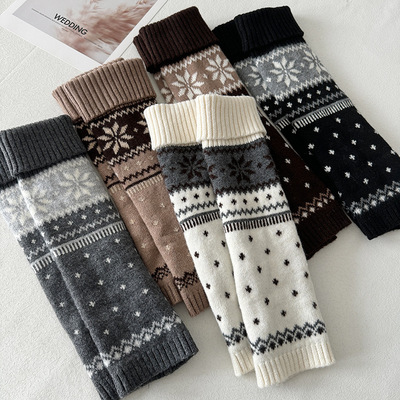 可露丽咖腿套翻边羊毛袜套费尔岛雪花点点配雪地靴秋冬保暖脚套