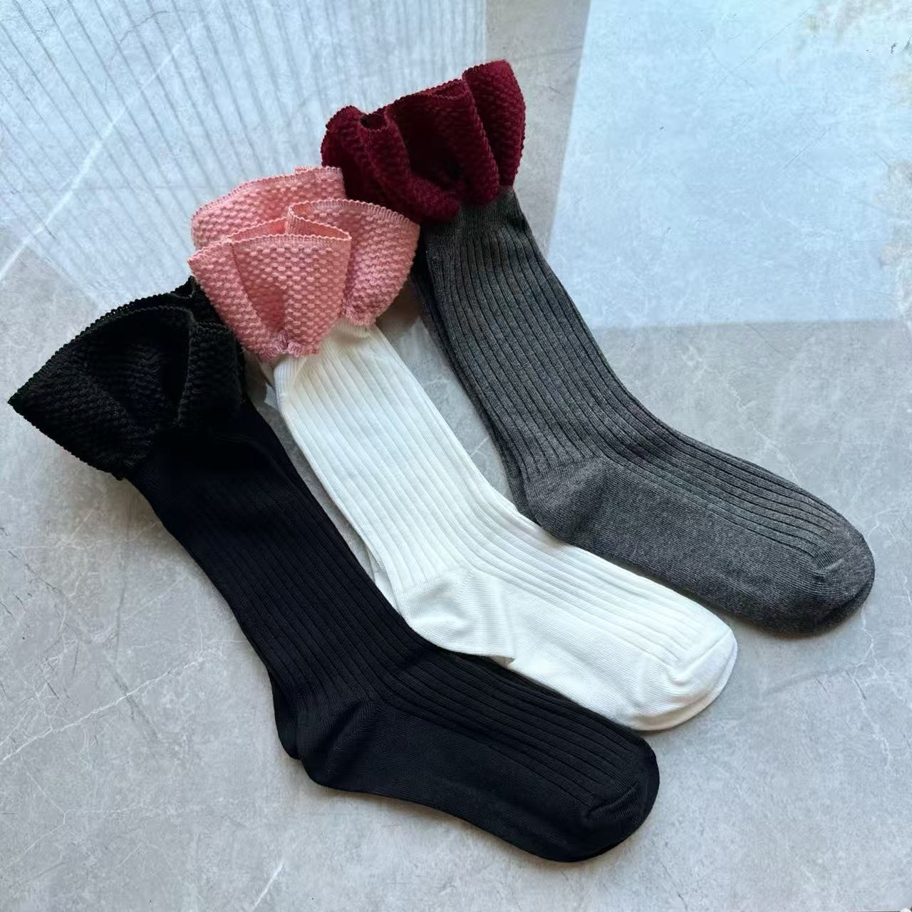 韩网波浪针织边短袜花边中筒小腿袜棉袜直播批发代发小红书潮