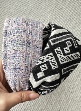 加宽发箍紫色粗花呢黑白立体字母印花时尚欧美潮小众复古