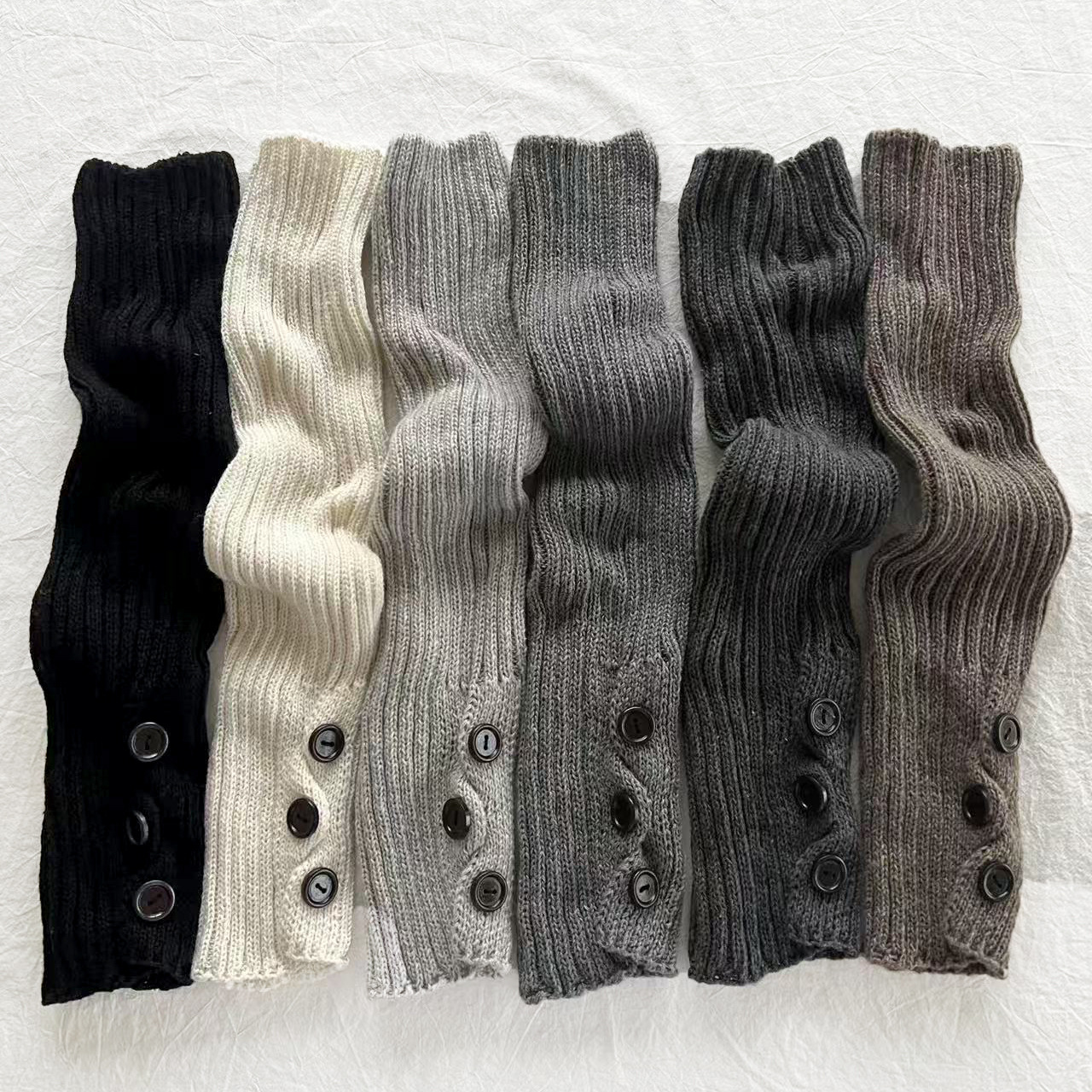 SD359羊毛针织袜套白色纽扣护腿套日系小众堆堆袜秋冬保暖脚套女