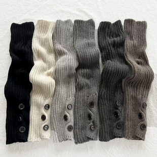 SD359羊毛针织袜套白色纽扣护腿套日系小众堆堆袜秋冬保暖脚套女