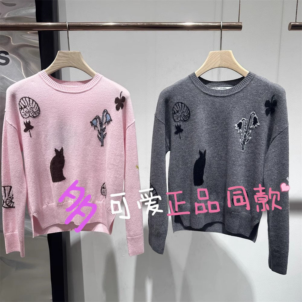 衣播针织衫BDS1SD1093商场同款2025春款圆领提花套头衫打包猫咪
