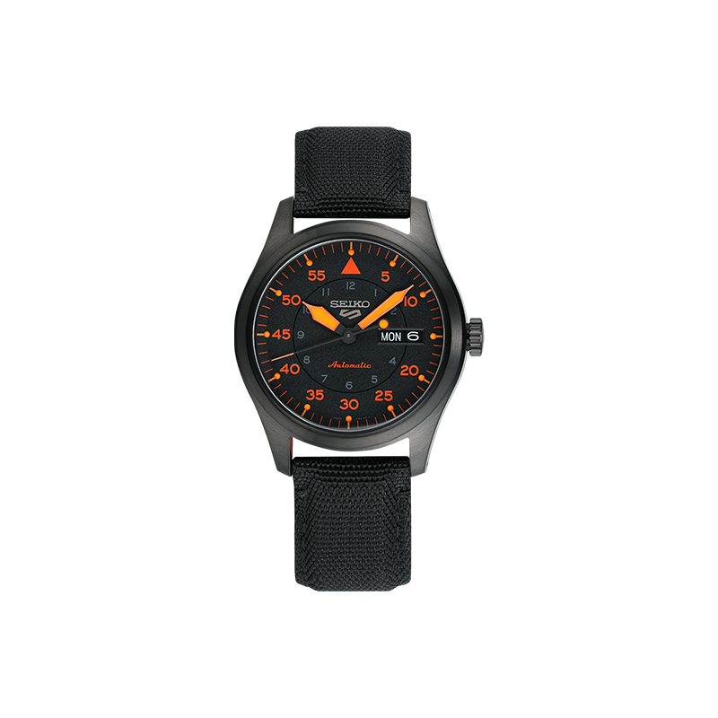 SEIKO精工5号情侣表腕酷街头尼龙表带黑色机械男女士表SRPH33K1