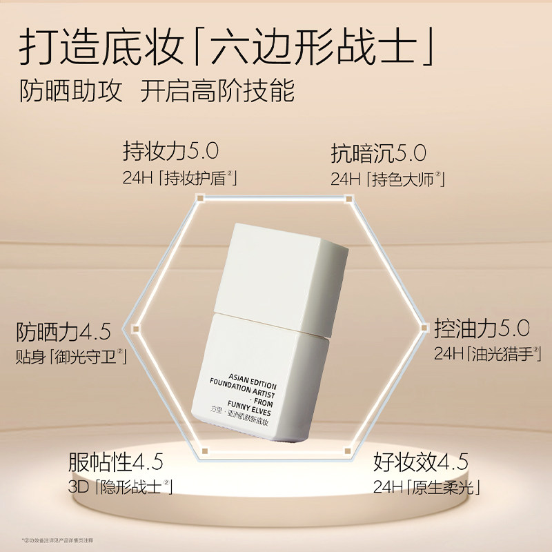 FunnyElves方里防晒粉底液7ml轻薄服帖遮瑕持久不脱妆油皮spf35