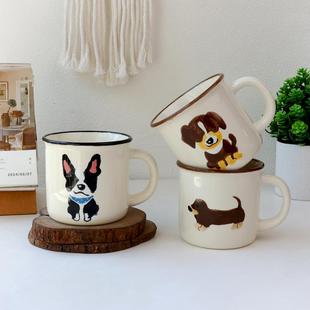 可爱家用杯子手绘法斗胖胖杯情侣咖啡杯陶瓷杯儿童小狗早餐牛奶杯