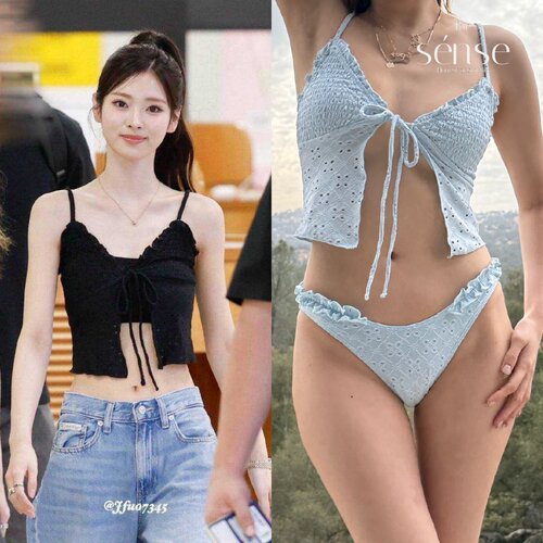 性感辣妹木耳边蕾丝系带背心