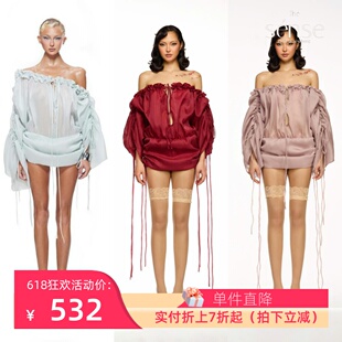 正品现货 ibiboss 一字肩连衣裙时尚气质修身露背连衣裙