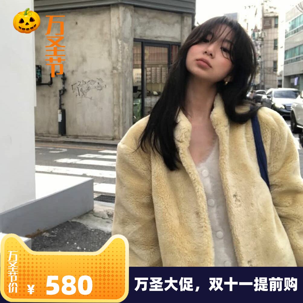 加厚毛绒立领仿皮草外套