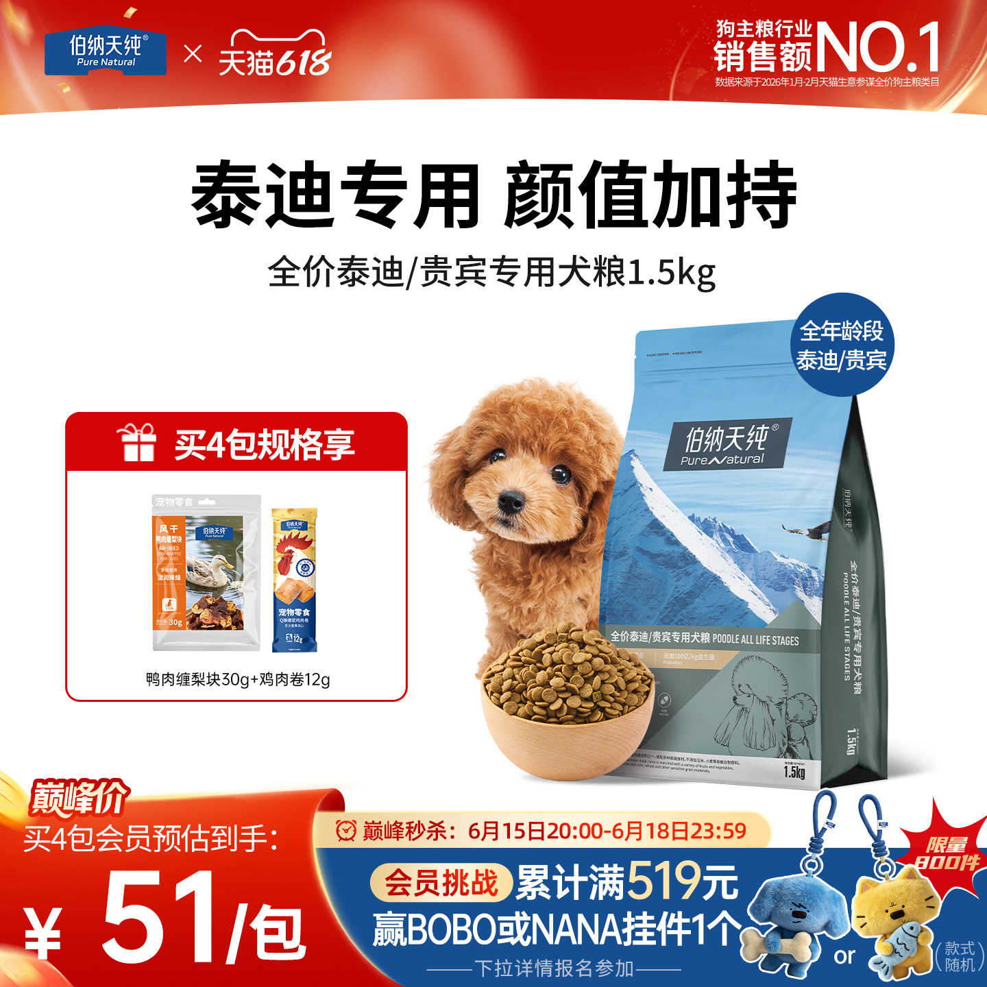 伯纳天纯经典狗粮全价贵宾泰迪专用粮小型犬天然粮1.5kg