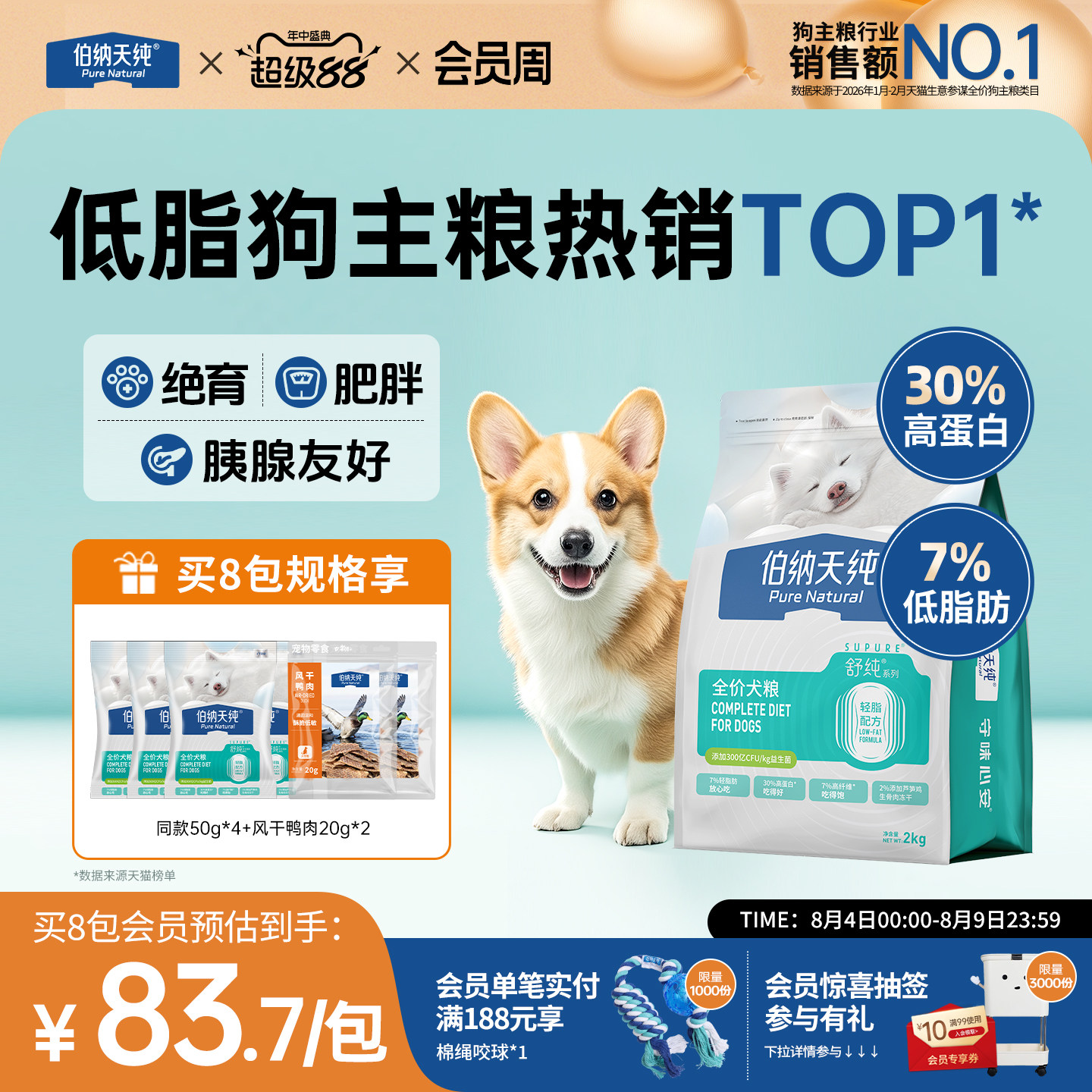伯纳天纯舒纯狗粮冻干双拼犬粮低脂减脂减肥狗粮鲜鸡芦笋