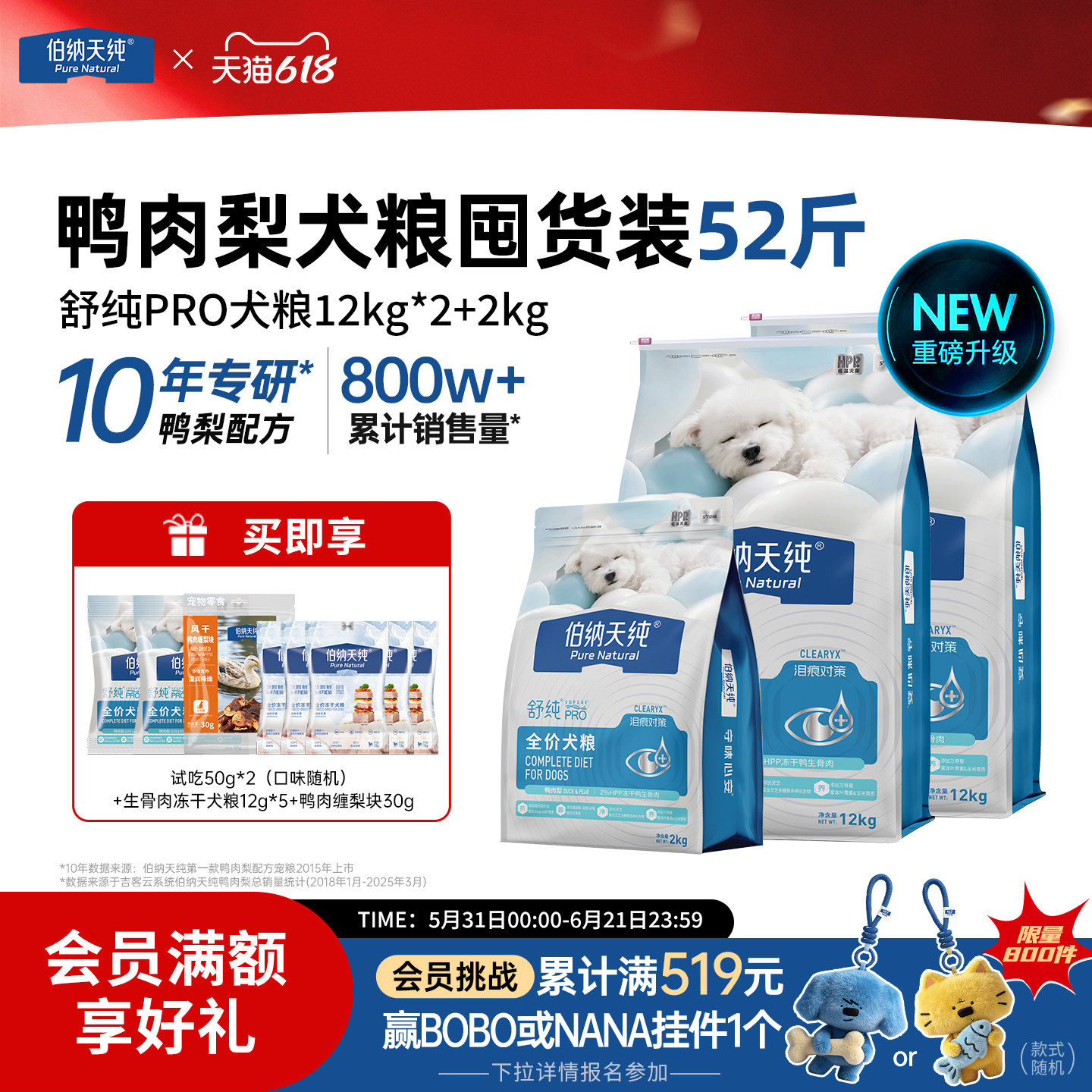 【舒纯PRO】伯纳天纯三文鱼磷虾冻干狗粮成犬幼犬鸭肉梨26kg