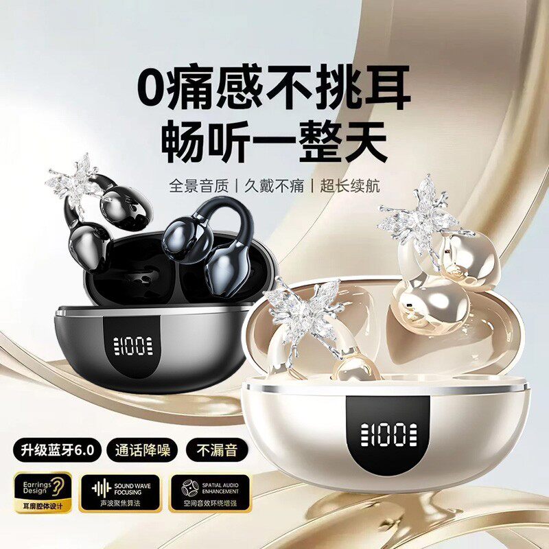 2026新款蝴蝶耳夹式蓝牙耳机不入耳降噪超长续航无线运动久戴不痛图片