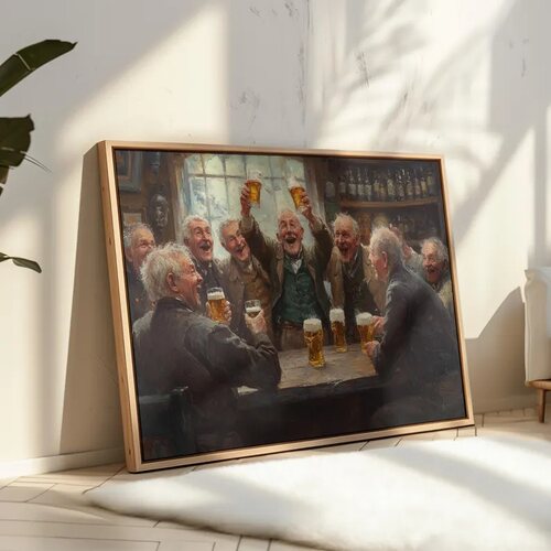 欧式乡村啤酒馆复古油画复古做旧装饰画vintage bar Wall Art