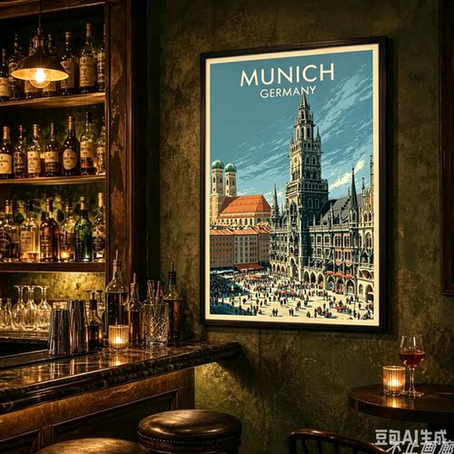 MUNICH ART PRINT德国慕尼黑旅游风景复古怀旧装饰画相框摆件纪念