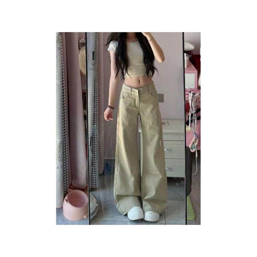 复古卡其色低腰牛仔裤女