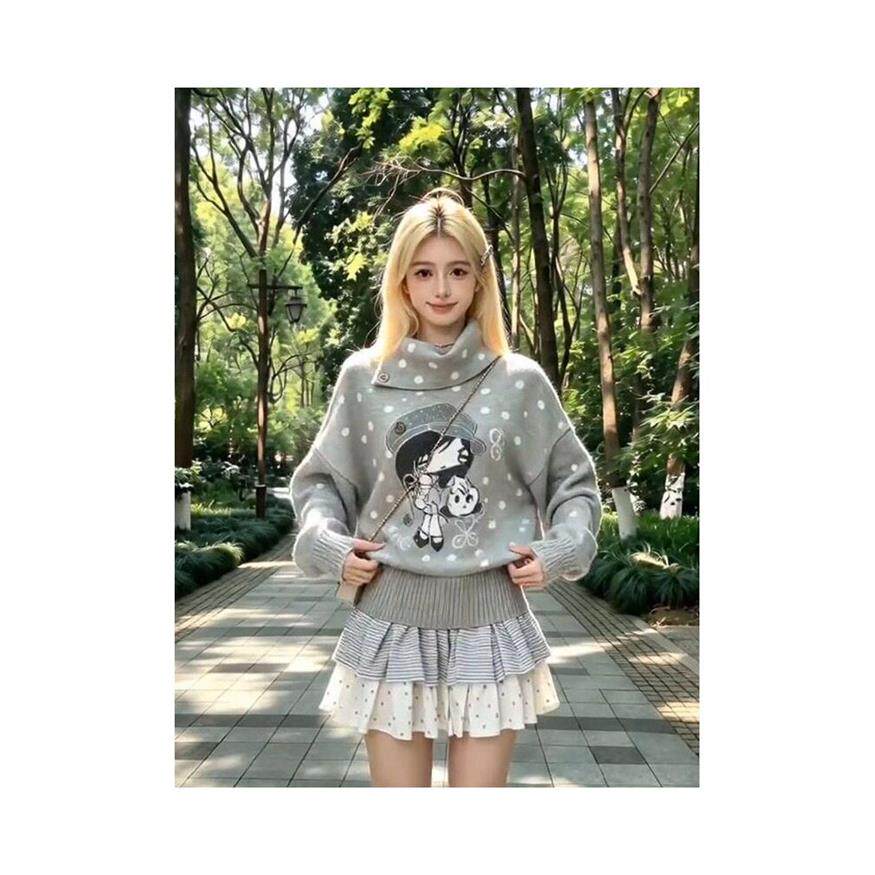 韩版ins甜通少女感灰色波