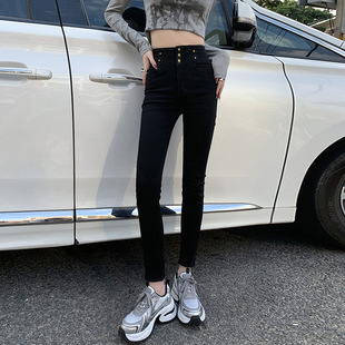 显瘦提臀小脚铅笔裤 高腰修身 子 女2025年春夏新款 水泥灰紧身牛仔裤