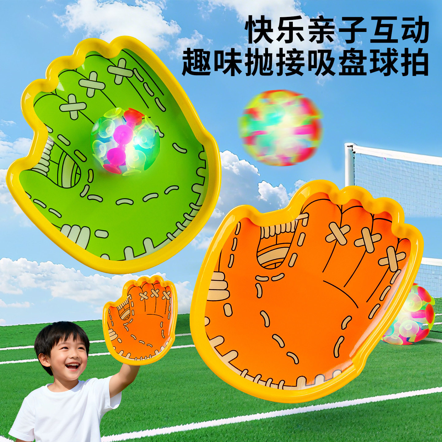 趣味抛接球亲子互动标靶发光吸盘球儿童运动双人对接游戏手抛球