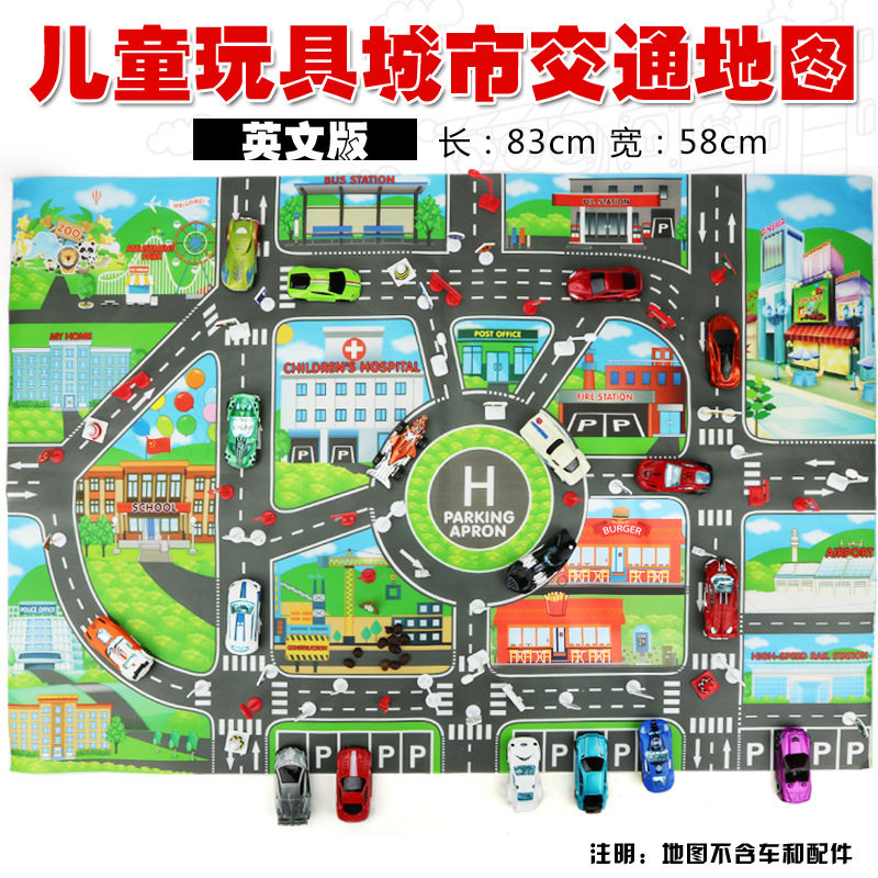 外贸跨境速卖通亚马逊儿童玩具英文版83*57城市交通停车场景地图