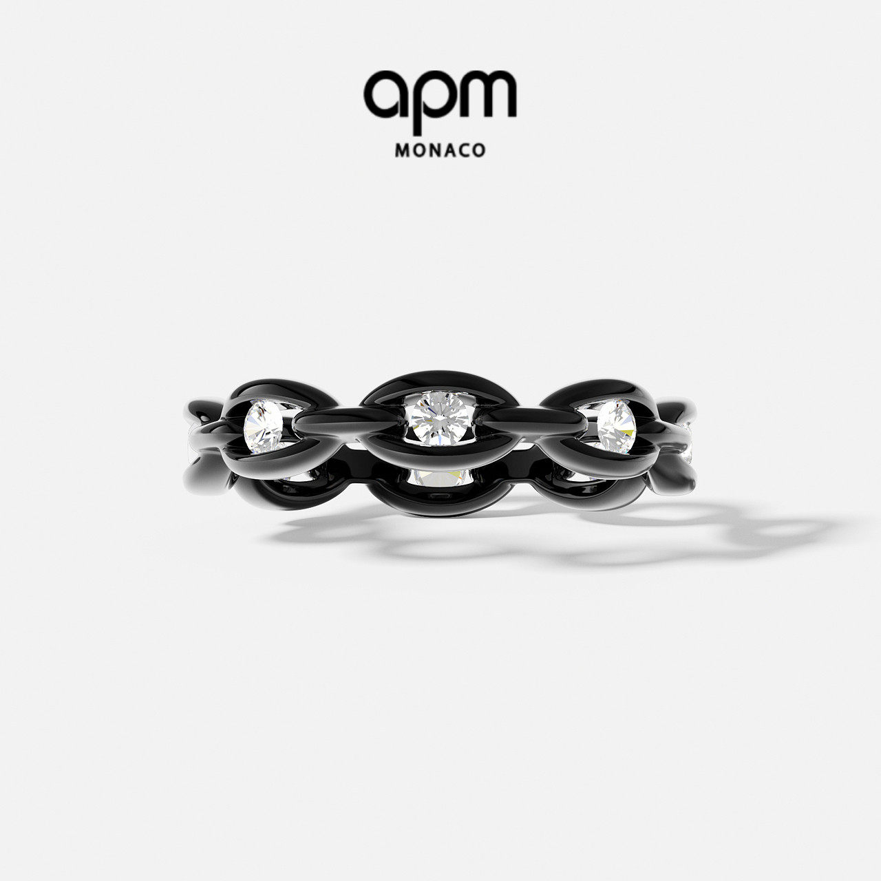 APM黑色密镶链环戒指个性时尚