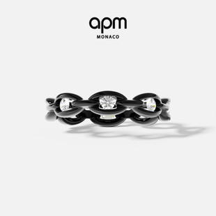 APM Monaco黑色密镶链环手饰银戒指轻奢对戒情侣新年情人节礼物