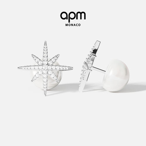APM六芒星珍珠耳钉精致时尚