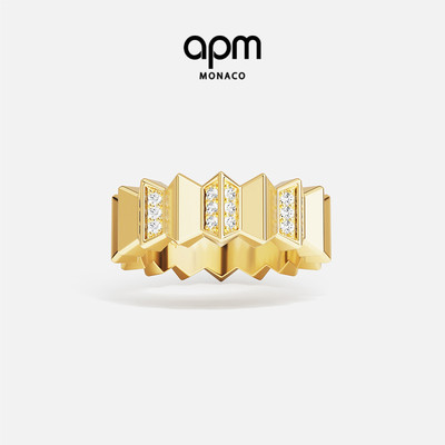 [周翊然同款]APM Monaco金黄色波浪宽版UP AND DOWN戒指摩登新品